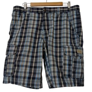 RedHead Cargo Men Shorts 36x10 Plaid Blue White  Preppy Casual Vacation